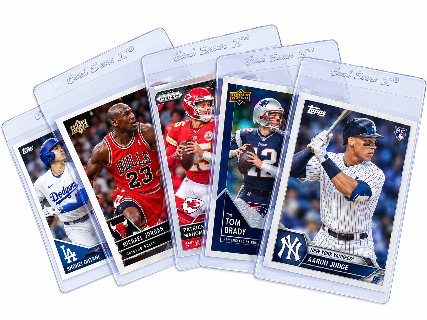 Sports cards fanned in Card Saver 1 semi-rigid holders